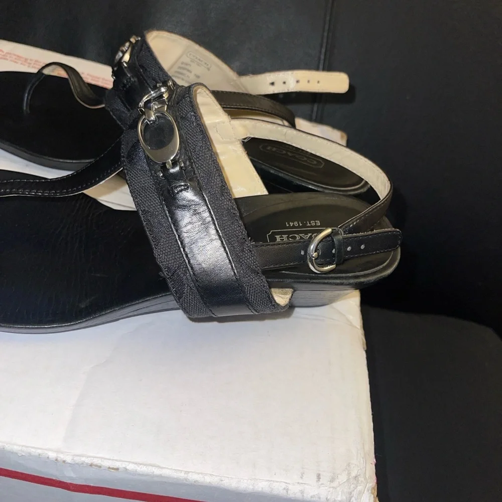 Coach Despina Black Thong Wedge Sandals with Silver Hardware Size 10B